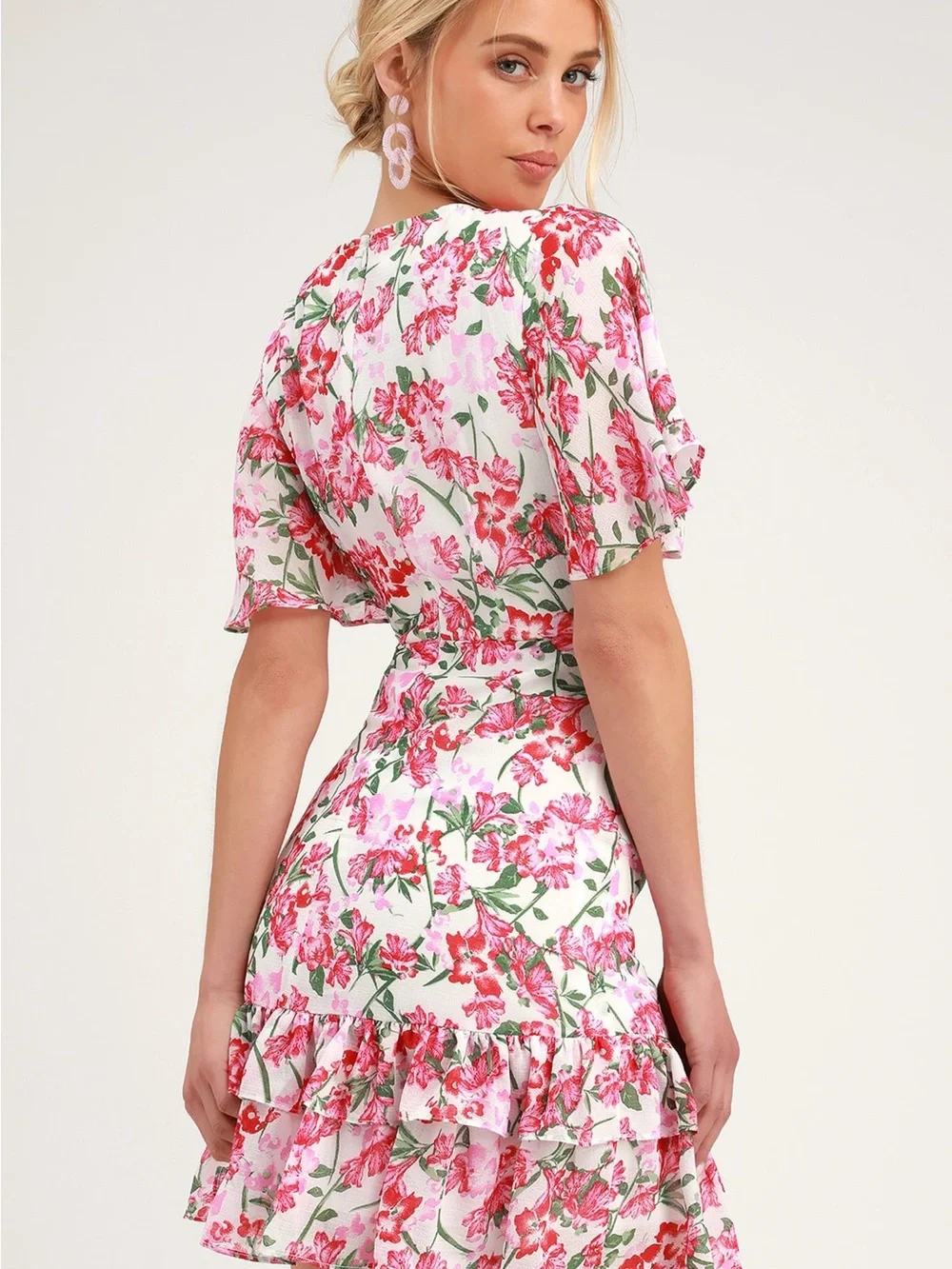 Lulu's Pink Floral Ruffle Mini Dress - Picture 2 of 8